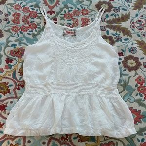 Johnny Was Tank Top L White Peplum Crinkle Boho